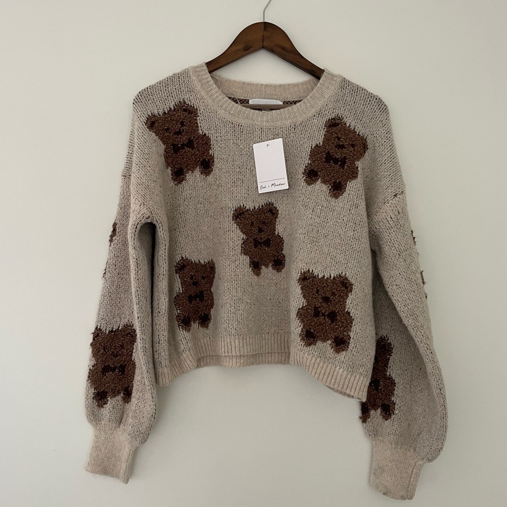 Oak + Meadow Teddy Bear Scoop Neck Long Sleeve Pullover Sweater Size Medium
